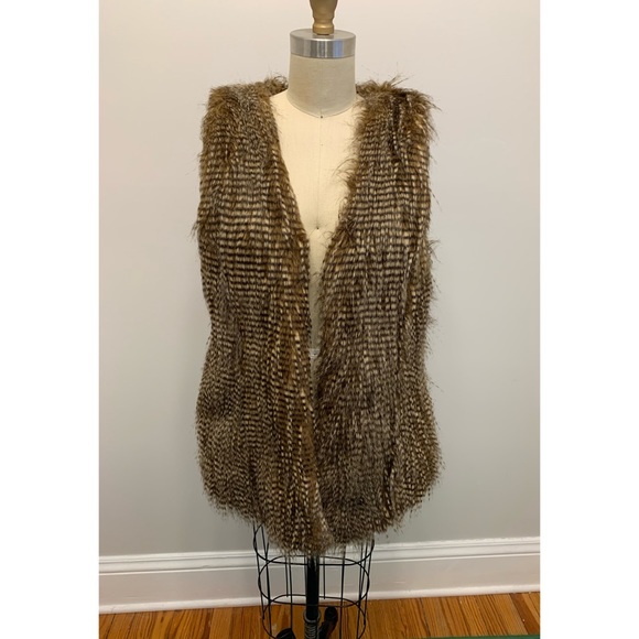 Cristina B Jackets & Blazers - Cristina B Long Faux Fur Vest Brown
